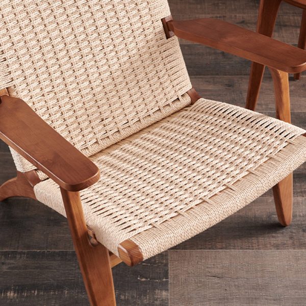 Traditional Chinese Rectangle Kraft Rope Wood Accent Chair Backrest Arm For Living Room - Image 6