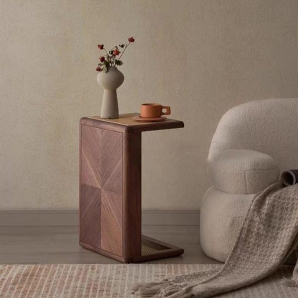 Traditional Japanese Rectangular Solid Wood Stainless Steel End Table 1-Tier For Living Room - Image 13