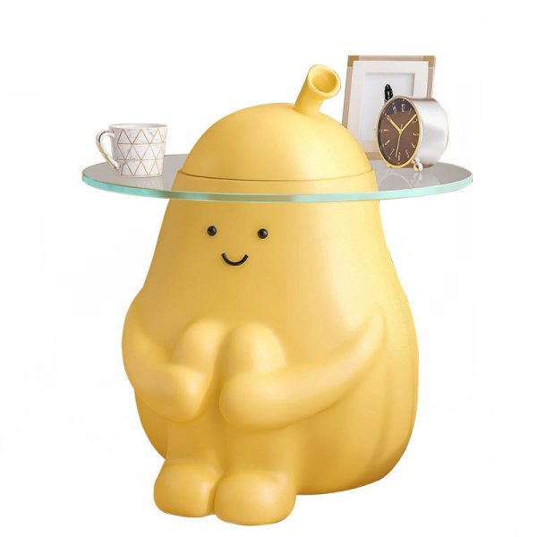 Modern Art Deco Round Cartoon Pear Resin Reinforced Glass End Table 1-Tray For Bedroom - Image 11