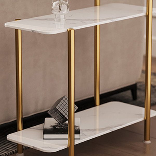 Contemporary Scandinavian Rectangle Rock Panel Steel Side Table 3-Tier For Living Room - Image 14