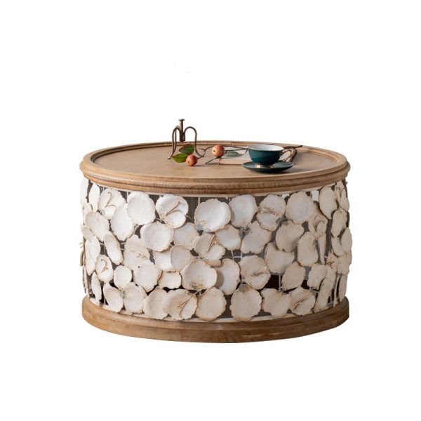 Modern Art Deco Round Petals Wood Iron Coffee Table 1-Tier For Living Room - Image 21