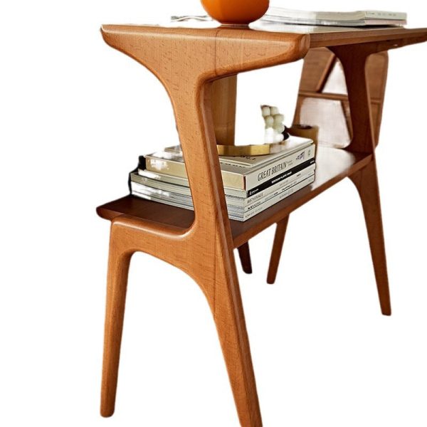 Contemporary Retro Rectangular Beech Rubber Wood Side Table 2-Tier For Living Room - Image 17