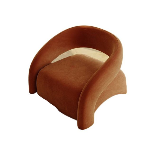 Modern Luxury Curved Square Leather Lambswool Fabric Wood Accent Chair Backrest Arm For Living Room - Image 13