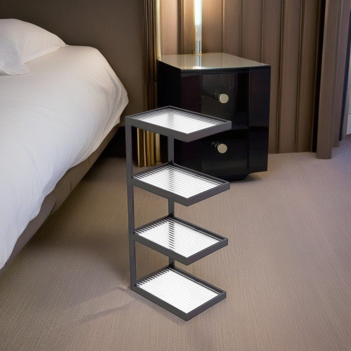 Modern Minimalist Rectangular Stripe Glass Iron Side Table 3/4 Tier For Living Room - Image 16