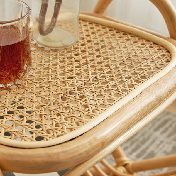 Traditional Japanese Weaving Rectangular Rattan Glass Side Table 2-Tier For Living Room - Image 8