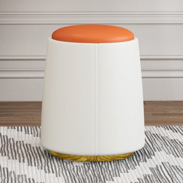 Modern Minimalist Cylinder Round Napa Leather Solid Wood Iron Vanity Stool Backless Armless For Bedroom - Image 8