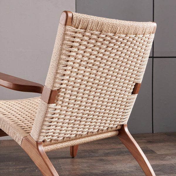 Traditional Chinese Rectangle Kraft Rope Wood Accent Chair Backrest Arm For Living Room - Image 8