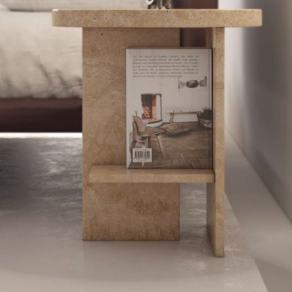 Contemporary Nordic Round Crossed Base Travertine Chrysoprase Side Table 2-Shelf For Bedside - Image 10
