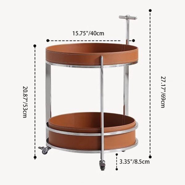 Modern Luxury Round Leather Stainless Steel End Table 2-Tier For Living Room - Image 4