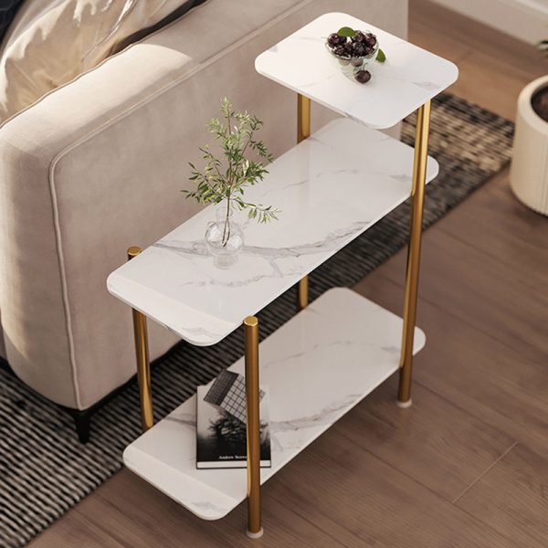 Contemporary Scandinavian Rectangle Rock Panel Steel Side Table 3-Tier For Living Room - Image 11