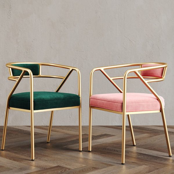 Contemporary Industrial Square Upholstered Suede Fabric Leather Iron Dining Chair Curved Backrest Armrest for Dining Room - Image 3
