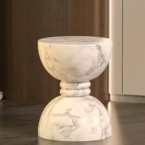 Modern Minimalist Round Marble Grain Magnesium Oxide End Table For Living Room - Image 13