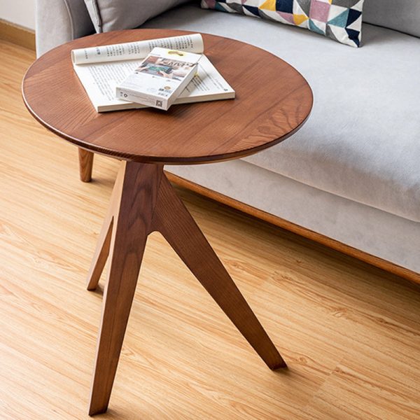 Traditional Japanese Round Triangle Leg Ash Wood End Table For Living Room - Image 3