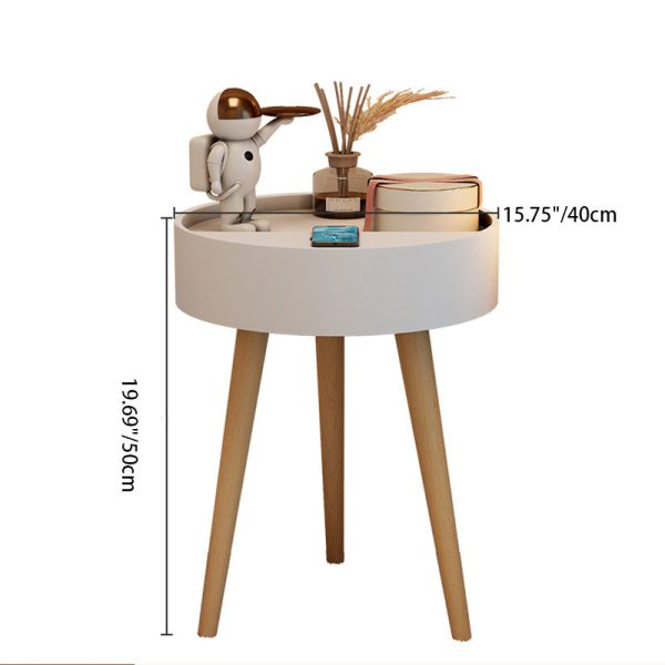Modern Minimalist Round PP Wood Nightstand Mobile Phone Wireless Charging 1-Storage For Bedside - Image 4