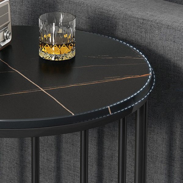 Modern Eclectic Round Rock Slab Steel End Table 1-Tier For Living Room - Image 5