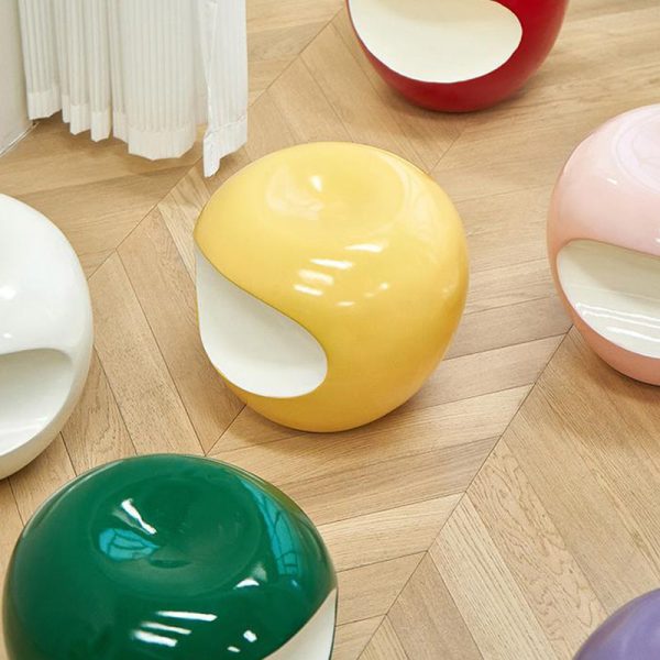 Modern Art Deco Apple Round Resin Chair Backless Armless For Bedroom - Image 5