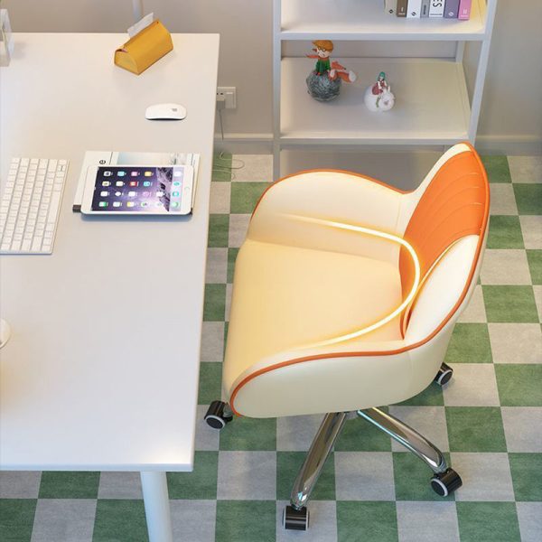 Contemporary Scandinavian Curve Square PU Leather Steel Nylon Desk Chair Backrest Arm For Home Office - Image 15