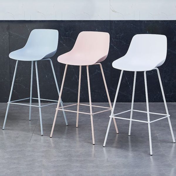 Contemporary Simplicity Curved Plastic Solid Color Bar Stool Backrest Footrest For Dining Room - Image 16