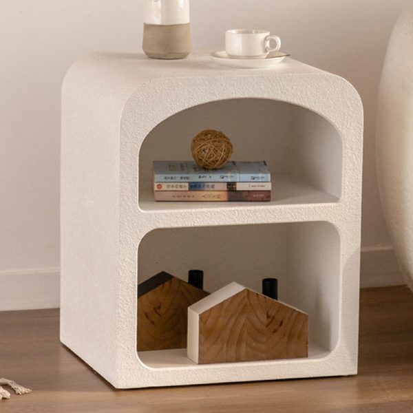 Modern Minimalist Round Corner Rectangular Density Panel Nightstand 2-Cabinet For Bedroom - Image 3