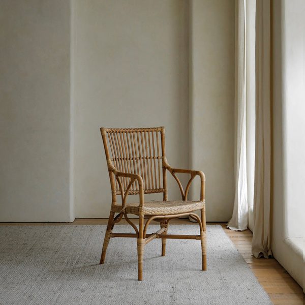 Traditional Chinese Square Wood Weaving Dining Chair Four Legs Backrest Armrest For Dining Room - Image 11