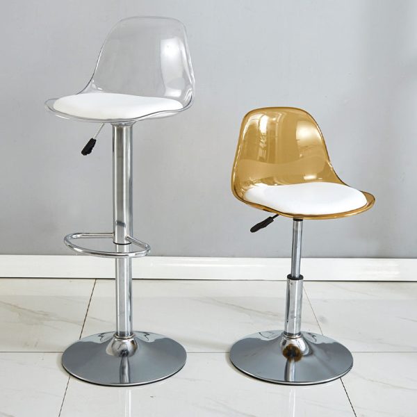 Modern Minimalist Square Round Cylinder Base Metal PET Bar Stool Backrest Footrest For Dining Room - Image 9