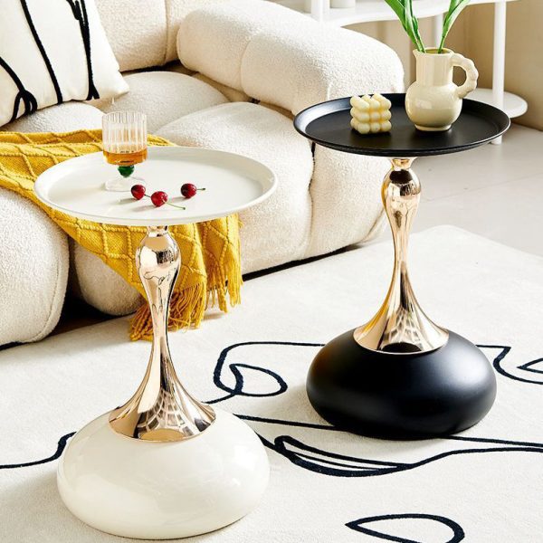 Contemporary Simplicity Geometric Circle Tray Top Iron End Table For Living Room - Image 9