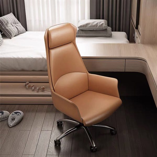Modern Minimalist Rectangular High Back Leather Carbon Steel Desk Chair For Home Office - Image 3