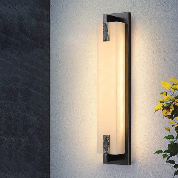 Modern Transitional Rectangular Copper Marble LED Outdoor Wall Sconce Lamp For Outdoor Patio - Image 10