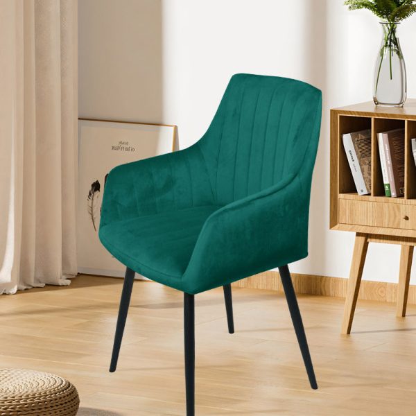Modern Minimalist Square Iron Velvet Fabric Sponge Dining Chair Four Legs Armrest Backrest For Dining Room - Image 2
