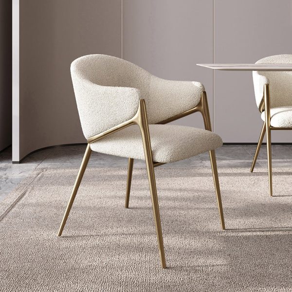 Contemporary Luxury Round Lambswool Stainless Steel Legs Dining Chair Backrest Armrest For Dining Room - Image 4