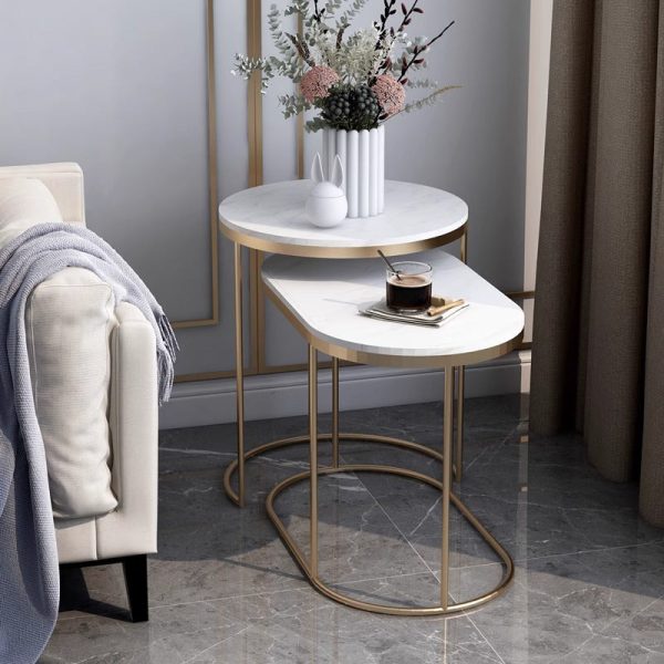 Contemporary Luxury Oval Sintered Stone Top Nesting End Table For Living Room - Image 18