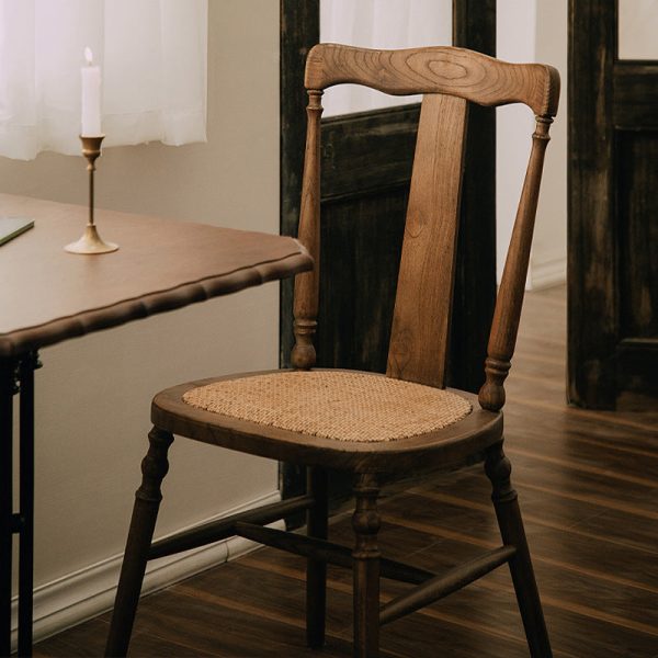 Traditional Vintage Scallop Shape Solid Wood Frame Dining Chair Slat Back Footrest For Dining Room - Image 9