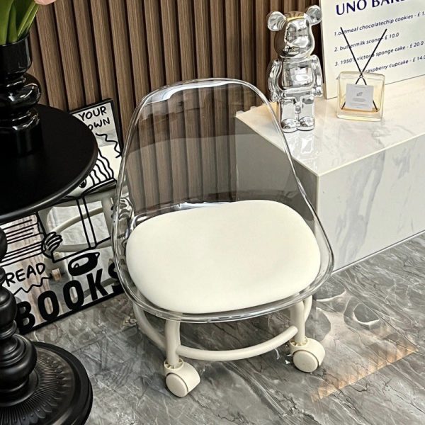 Contemporary Creative Round Acrylic Double-Pedestal Caster Swivel Footstool Backrest For Living Room - Image 16