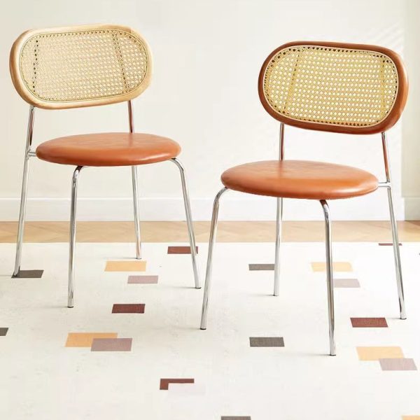 Contemporary Vintage Round Rectangular Solid Wood Metal Leather Dining Chair Backrest For Dining Room - Image 3