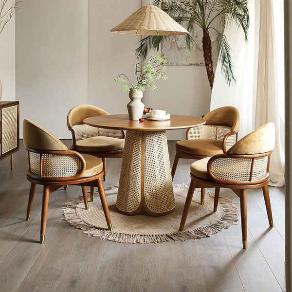 Contemporary Nordic Weaving Ash Wood Rattan Fabric Sponge Round Dining Chair Backrest For Dining Room - Image 6