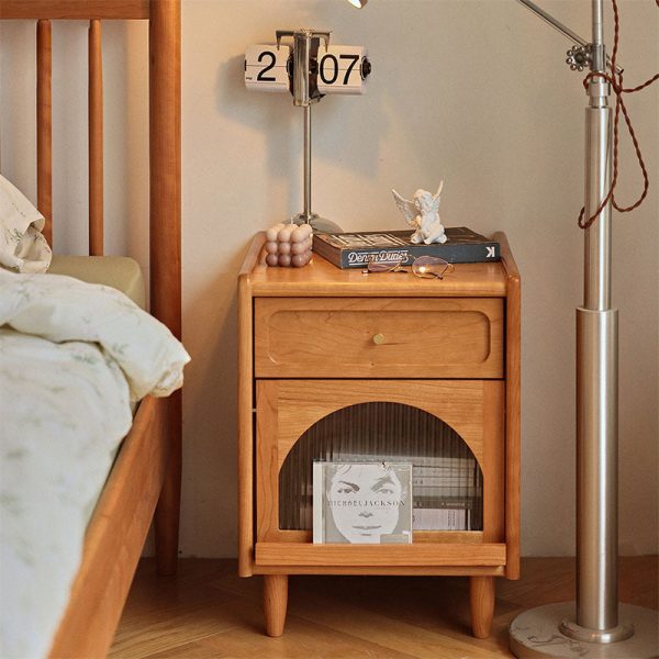 Contemporary Retro Solid Wood Cube Nightstand 1-Drawer Storage Cabinet For Bedroom - Image 2
