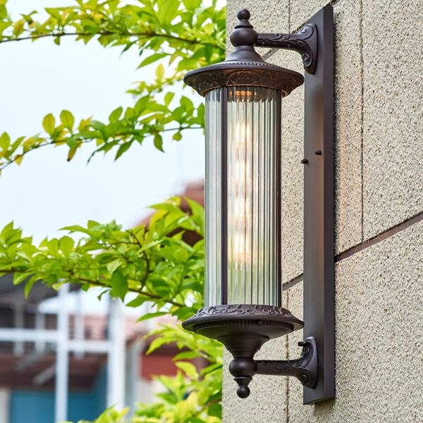 Contemporary Retro Waterproof Aluminum Glass Cylinder 1-Light Wall Sconce Lamp For Garden - Image 15