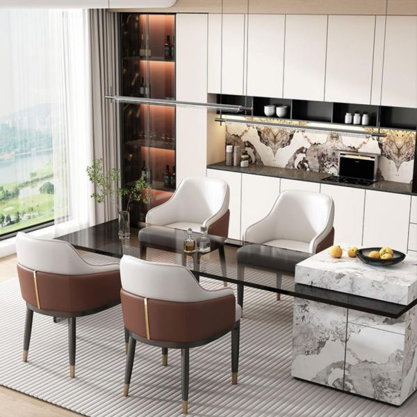 Modern Luxury Square Iron Metal Leather Sponge Dining Chair Armrest Backrest Four Legs For Dining Room - Image 16
