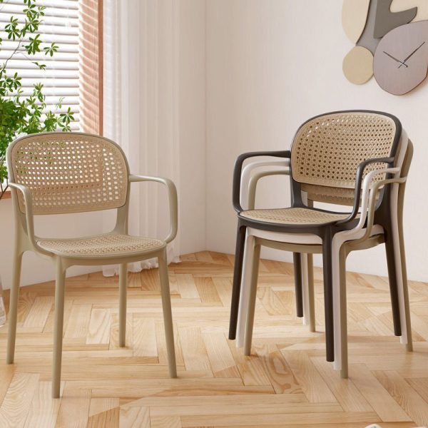 Contemporary Nordic Square Rattan Plastic Dining Chair Backrest Armrest For Dining Room - Image 9