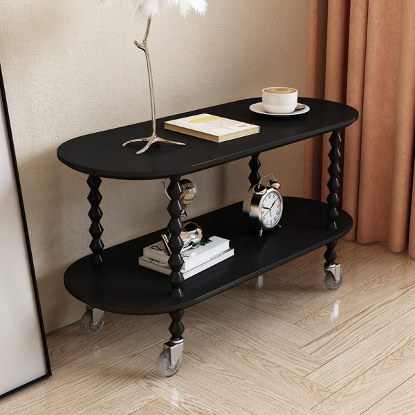 Traditional Vintage Oval Tabletop Solid Wood Panel Plastic Side Table 2-Tier For Living Room - Image 9