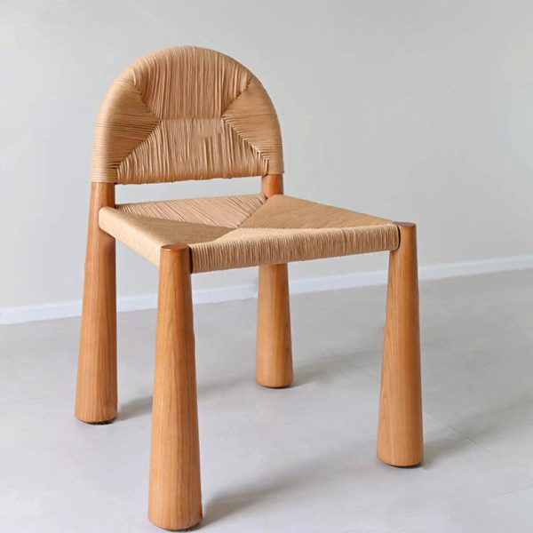 Traditional Vintage Square Wood Rattan Chair Backrest Armless For Living Room - Image 14