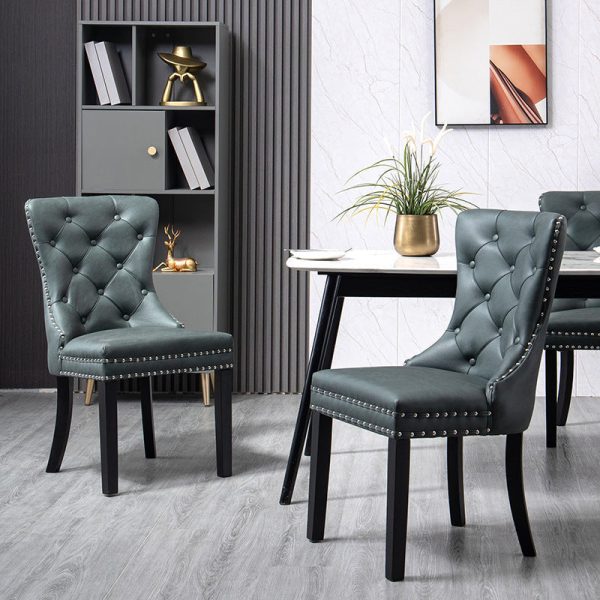 Traditional European Fabric Upholstered Square Dining Chair Tufted Backrest For Dining Room - Image 15