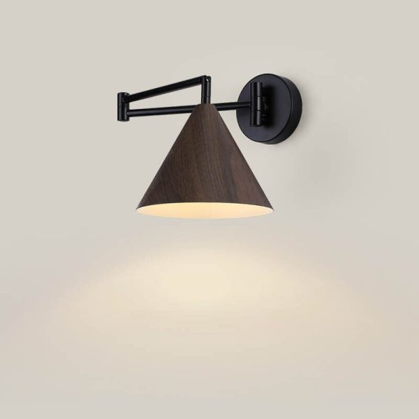 Nordic Minimalist Cone Swing Arm Wood Grain Iron 1-Light Wall Sconce Lamp - Image 11