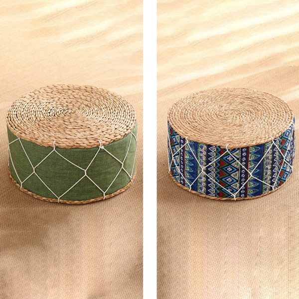 Contemporary Creative Round Cattail Fabric Low Stool For Living Room - Image 10