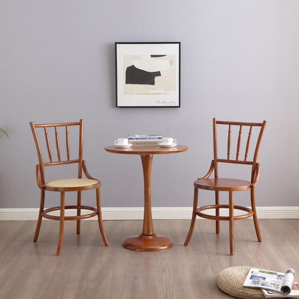 Traditional Vintage Round Cylinder Solid Wood Rattan Dining Chair Backrest For Living Room - Image 10