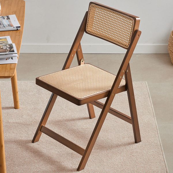 Modern Minimalist Foldable Square Rattan Wood Dining Chair Backrest Armrest For Dining Room - Image 15
