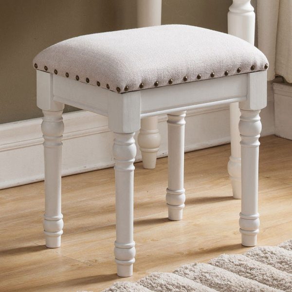 Contemporary Scandinavian Square Linen Leather Solid Wood Vanity Stool Backless Armless For Bedroom - Image 11