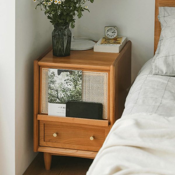 Contemporary Retro Square Solid Wood Nightstand 2-Drawer For Bedroom - Image 3