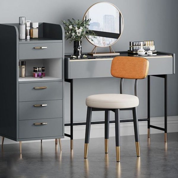 Modern Minimalist Round Upholstered Rectangular Back Leather Metal Dining Chair For Dining Room - Image 11