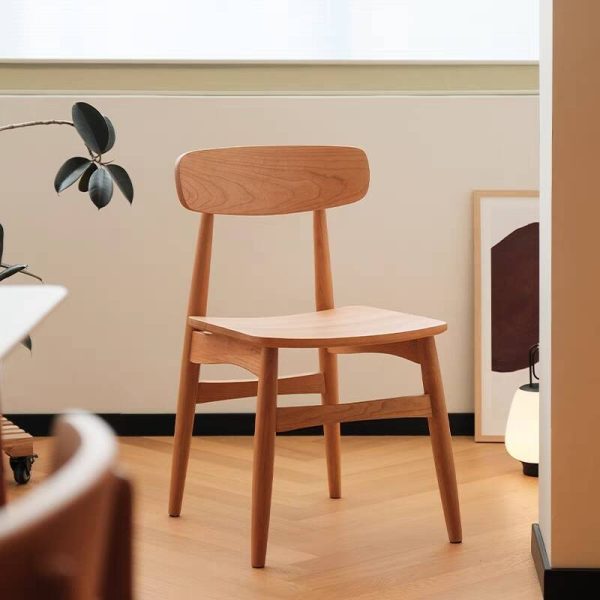 Traditional Vintage Square Cherry Wood Dining Chair Backrest Footrest For Dining Room - Image 2